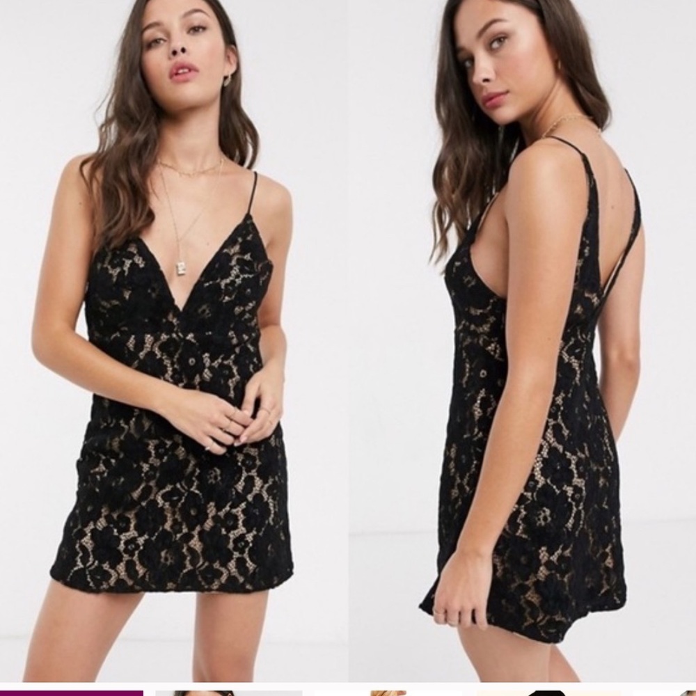 Free People Dangerous Love Black Lace Mini Dress Size 8